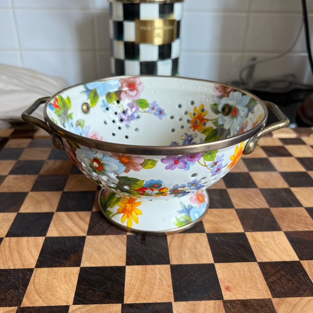 MacKenzie-Childs Floral Colander with Gold Accents